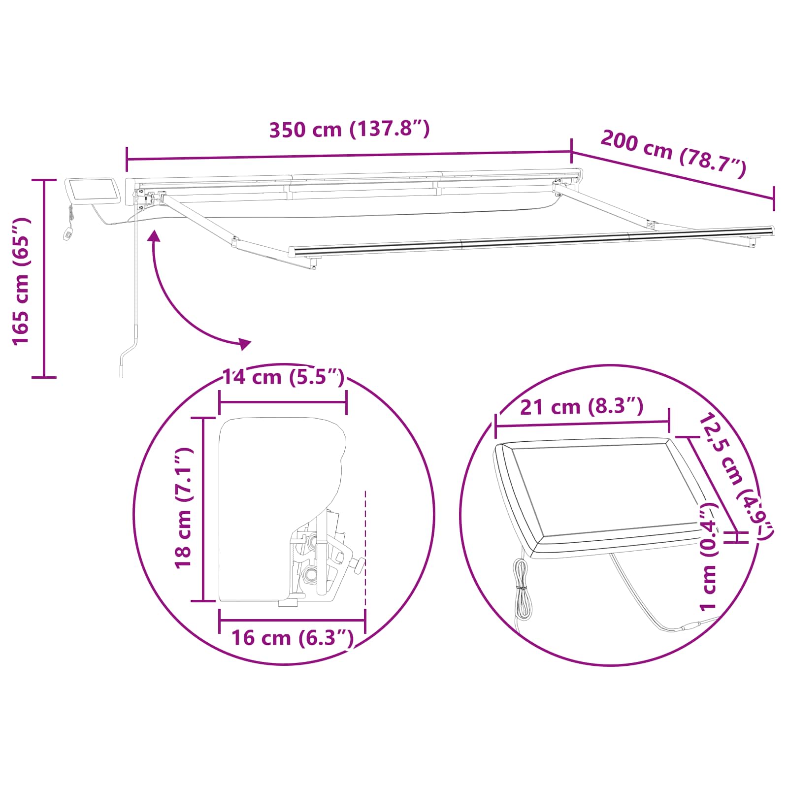 Ručni okvir tende s LED-ima Zelena i bijela 3,5 x 2 m