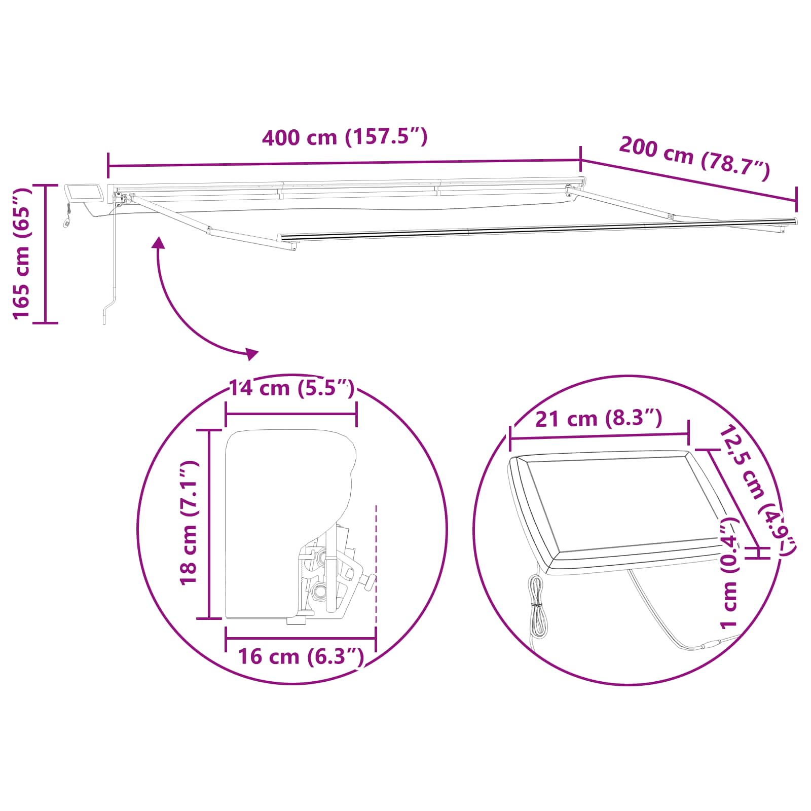 Ručni okvir tende s LED-ima Antracit i bijelo 4 x 2 m