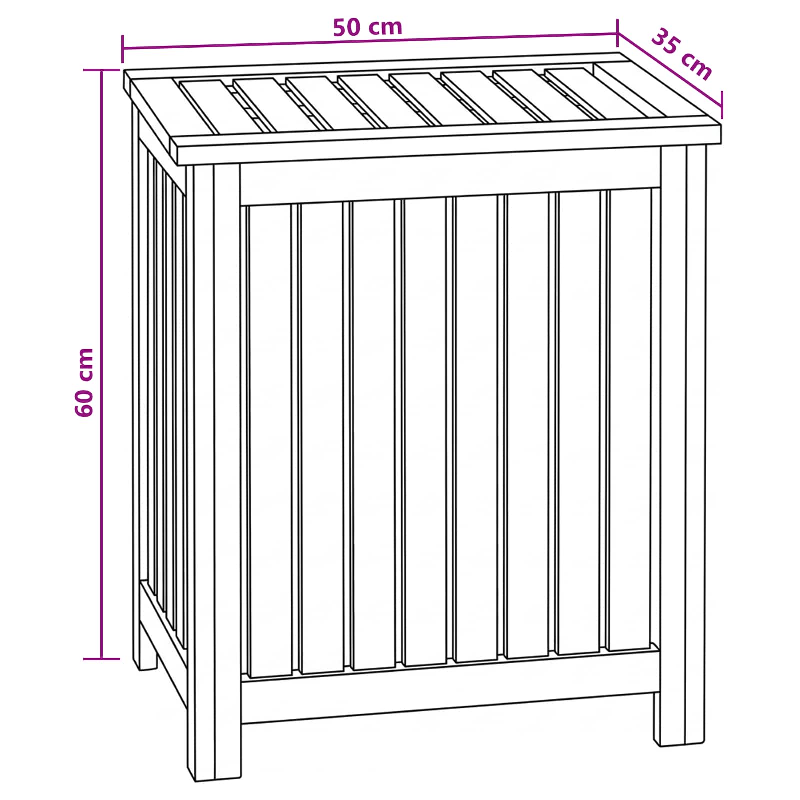 Košarica za rublje Prirodna 50 x 35 x 60 cm Čvrsto teak drvo