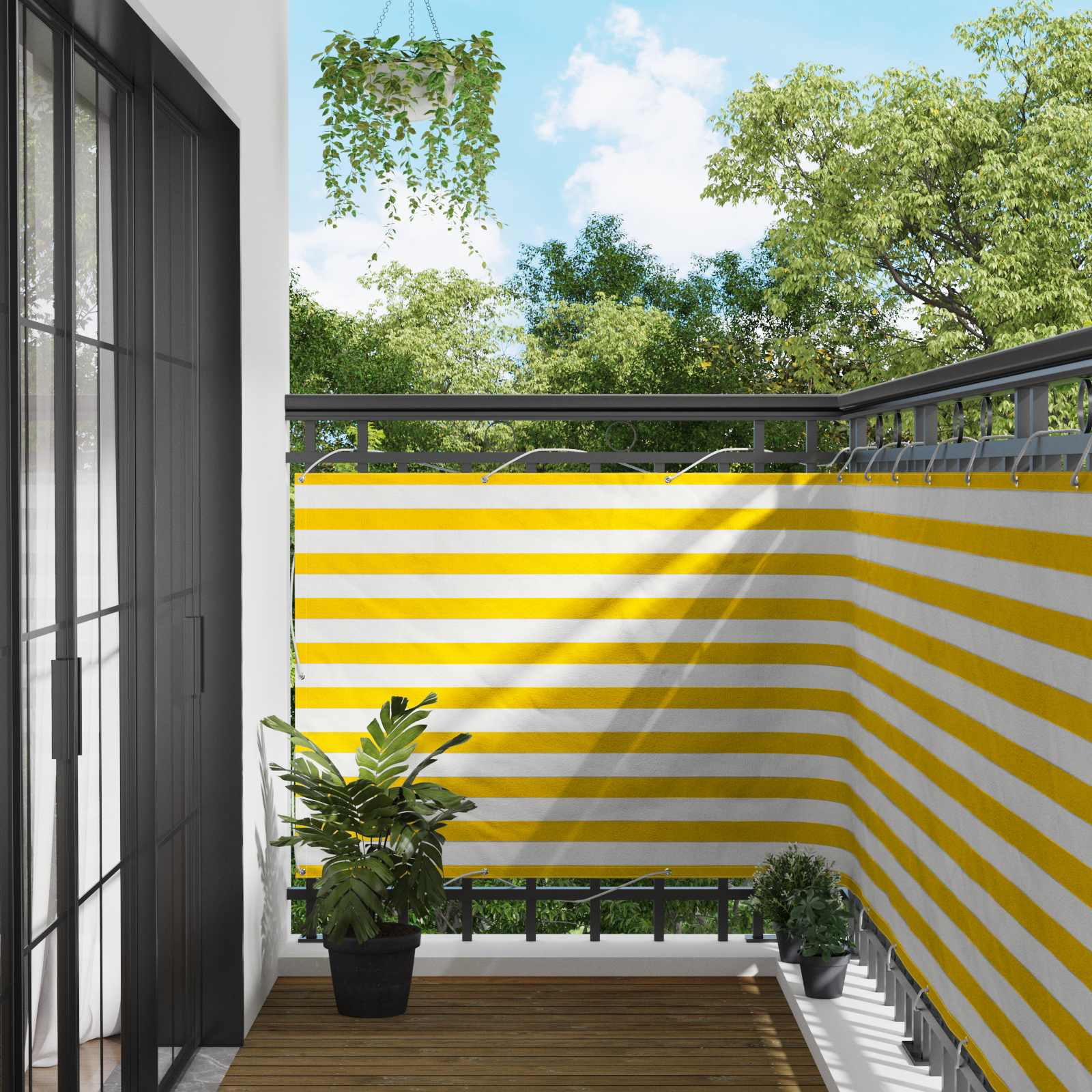 Balcony ekran Žuta i bijela 110 x 400 cm Oxford tkanina