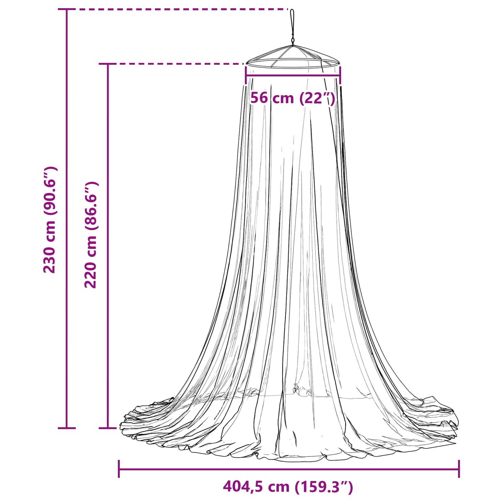 Mreža za komarce za krevet 3 pcs 156 mesh Bijela Ø56 x 220 cm