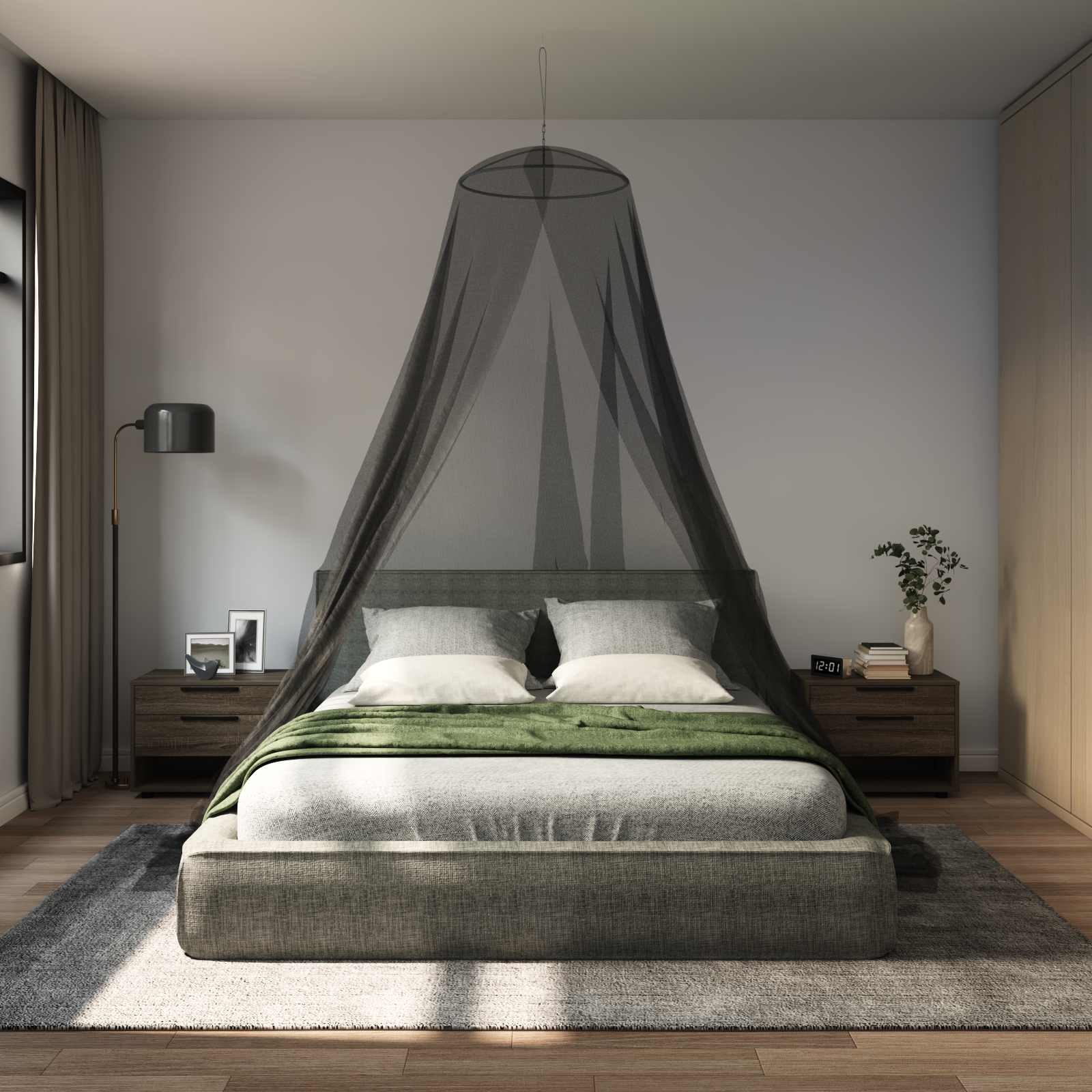 Mreža za komarce za krevet 156 mesh Crna Ø56 x 220 cm Poliester