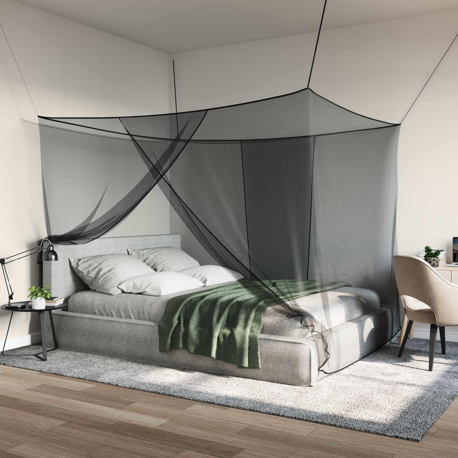 Mreža protiv komaraca za krevet 156 mreža 3 pcs Crna Poliester