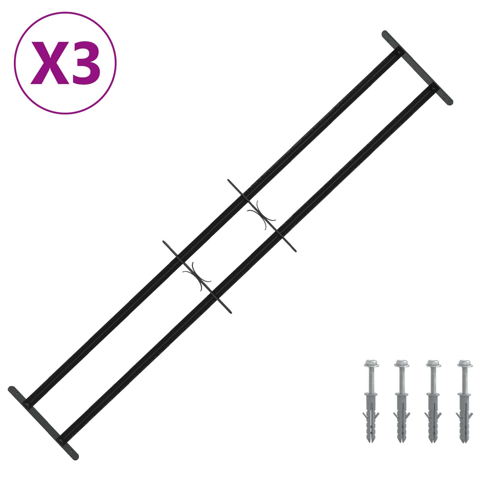 Rešetka za sigurnost prozora s 2 prekrižena nosača 3 pcs