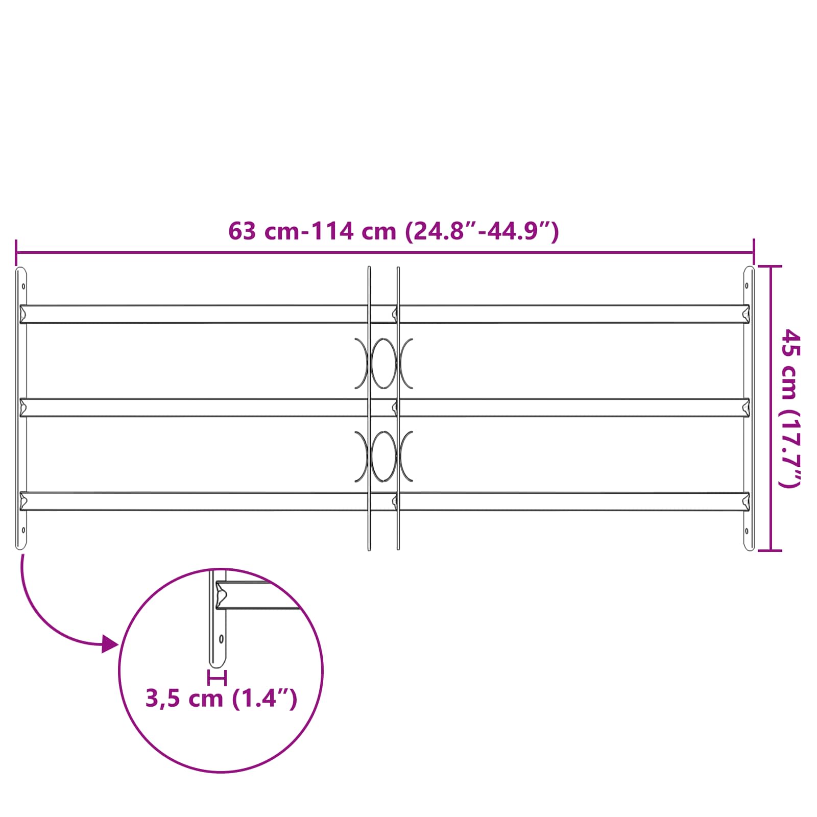 Sigurnosna rešetka za prozore s 4 poprečne šipke 3 pcs 43-74 cm