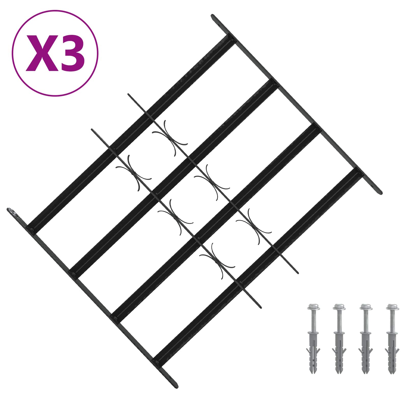 Sigurnosna rešetka za prozore s 4 poprečne šipke 3 pcs 43-74 cm