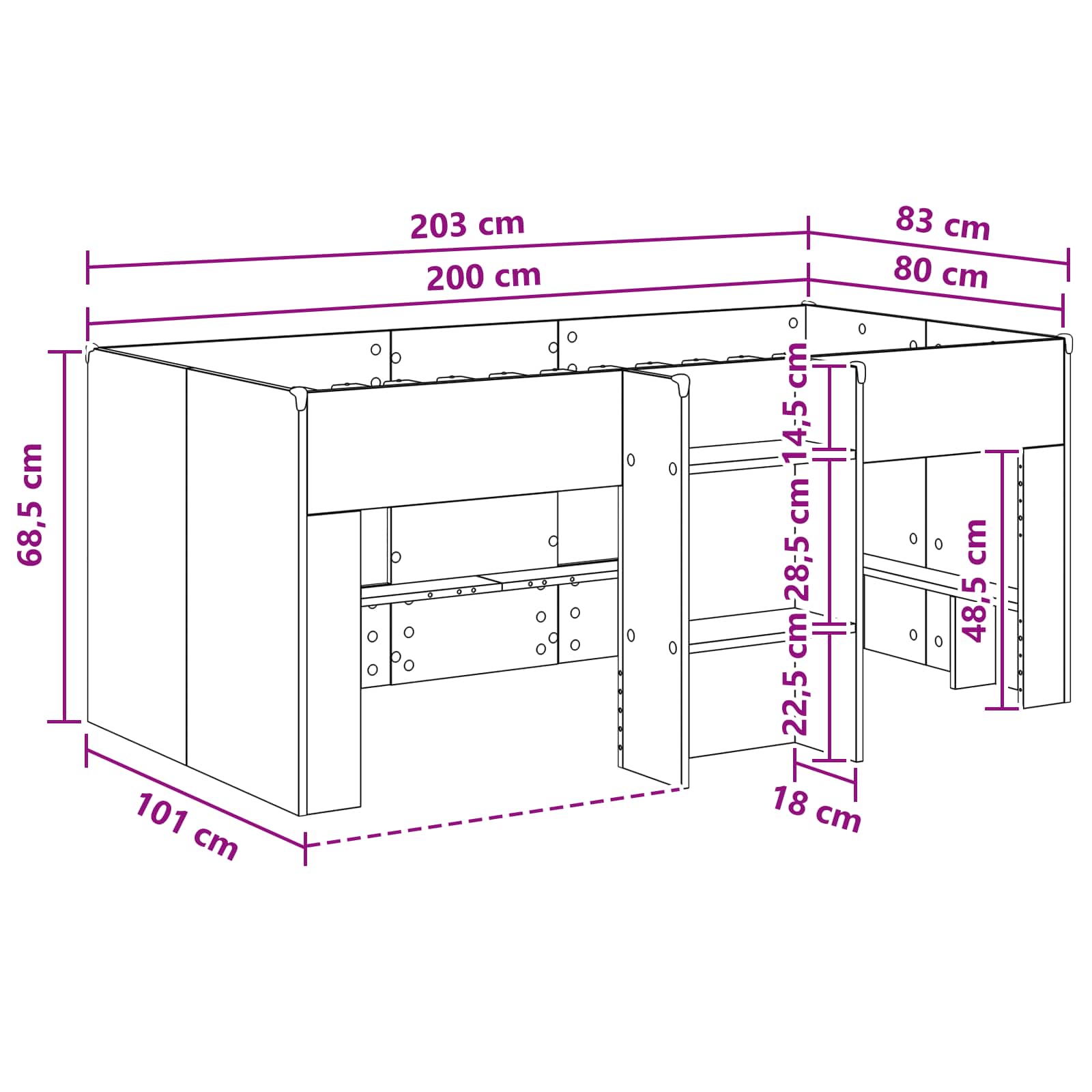 Kreveta za visoko spavanje djece 2 pcs Crni hrast