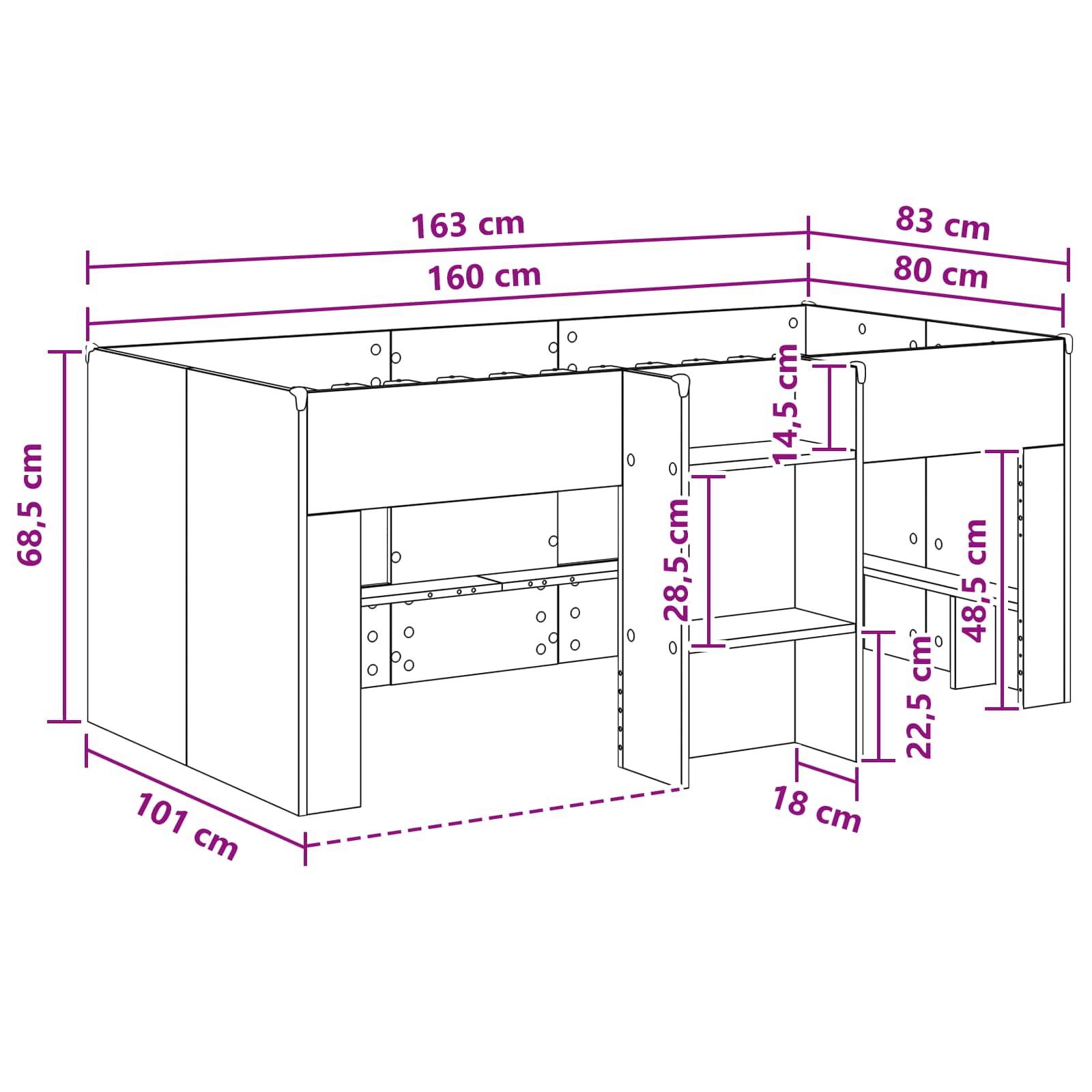 Kreveta za visoko spavanje djece 2 pcs Crni hrast