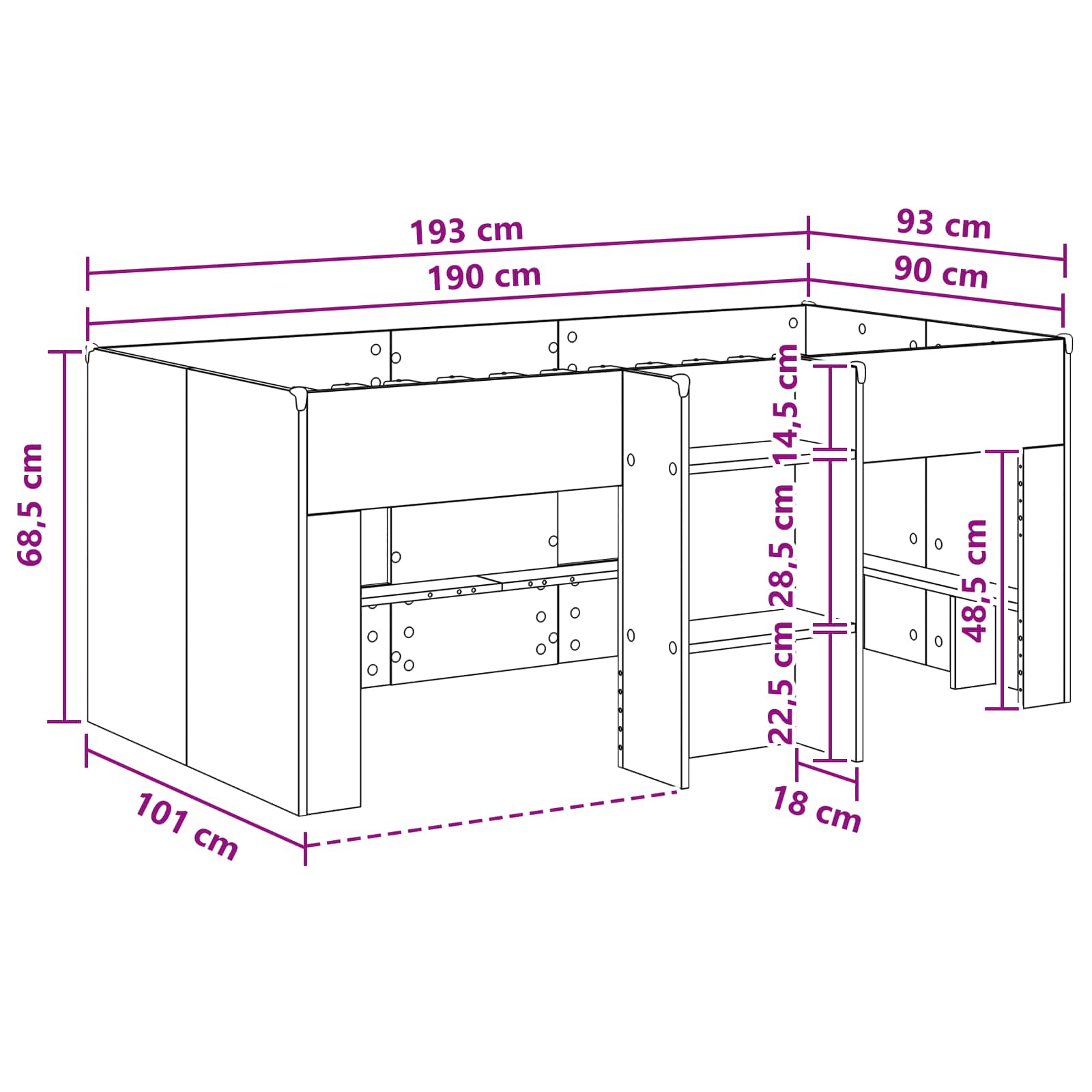 Kreveta za visoko spavanje djece 2 pcs Siva Sonoma 90 x 190 cm
