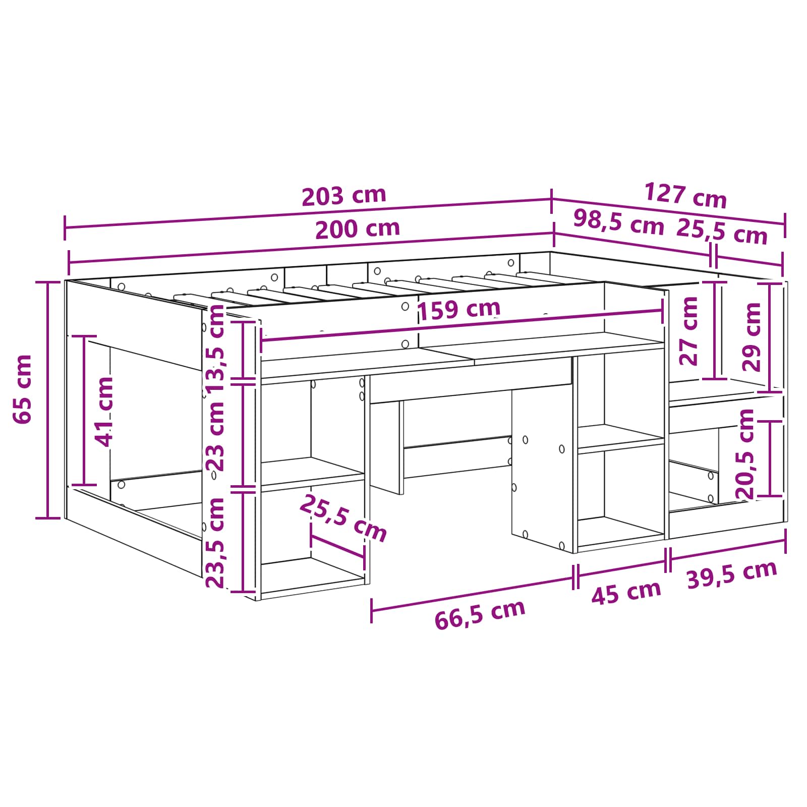Krevet za djecu s ladicama Staro drvo 98.5 x 200 cm