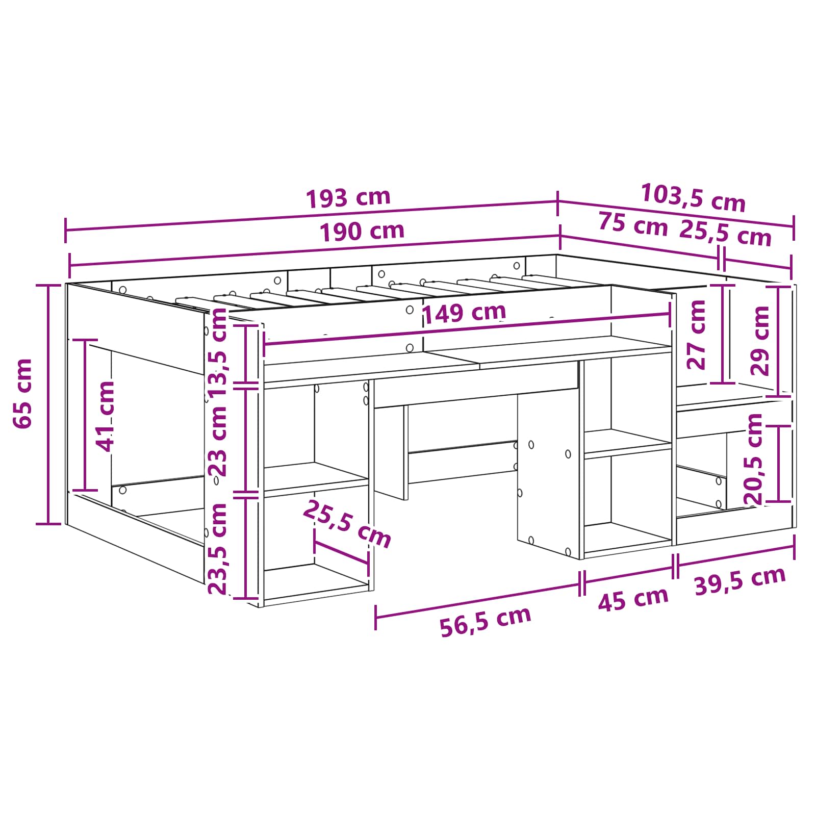 Krevet za djecu s ladicama Betonska siva 75 x 190 cm