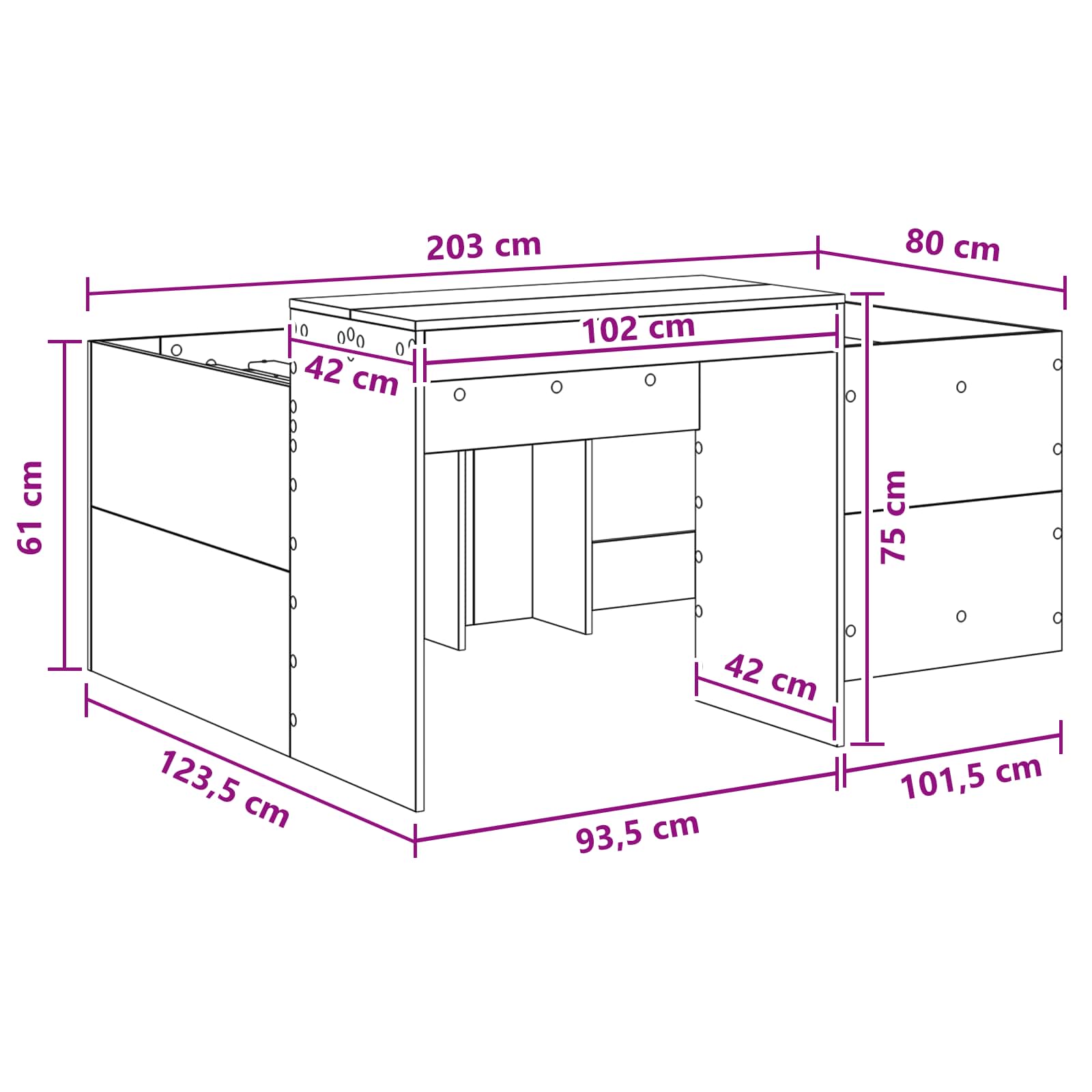 Krevet za djecu s visokim okvirom i stolom Crna 80 x 200 cm