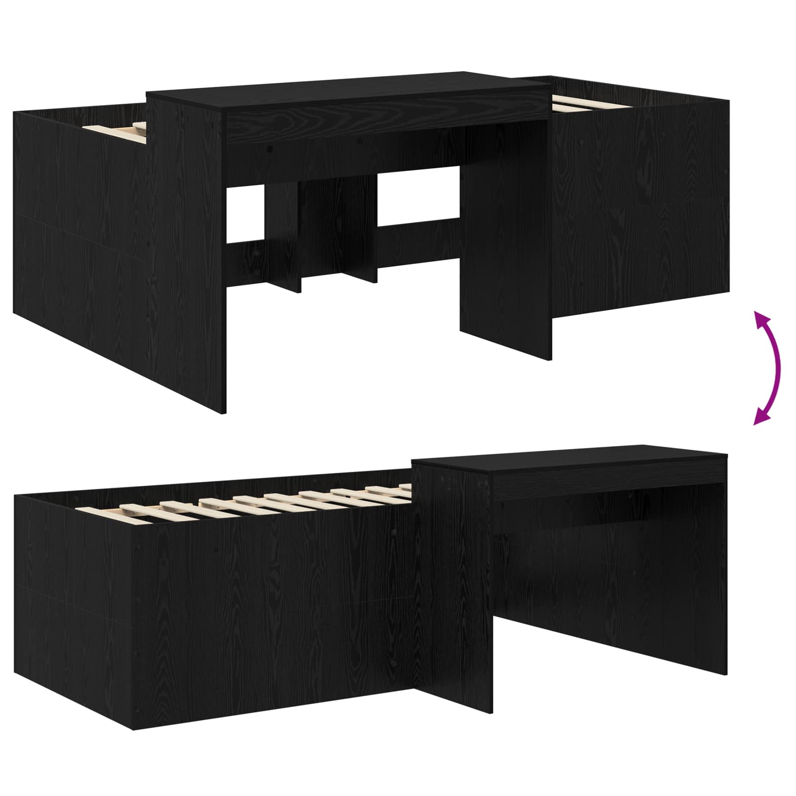 Krevet za djecu s visokim okvirom i stolom Crna 75 x 190 cm