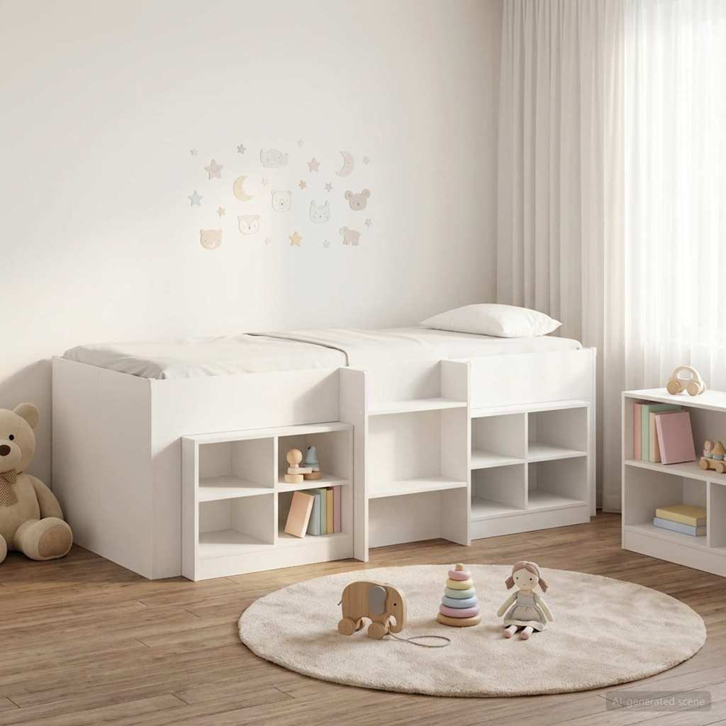 Loft krevet s ormarom s policom 3 pcs Bijela Konstruirano drvo