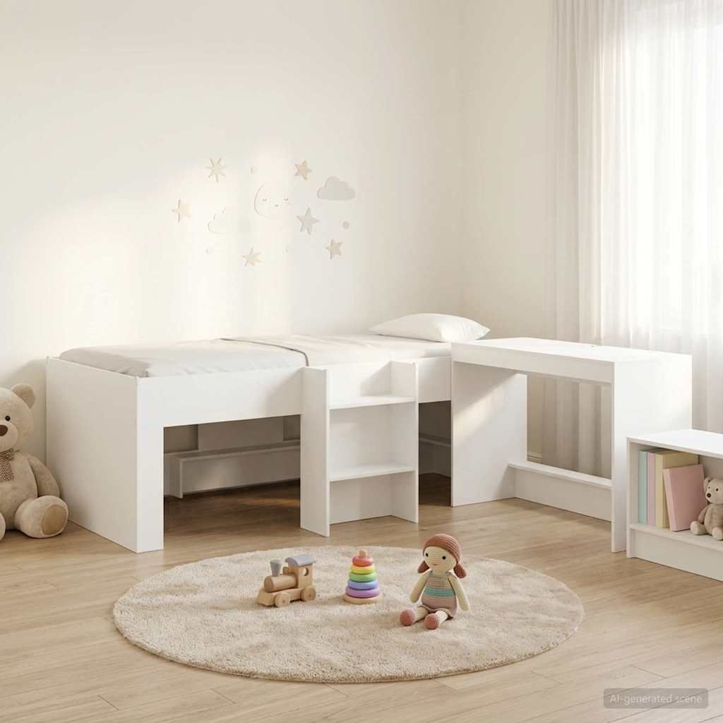 Krevet za djecu s visokim okvirom i stolom Bijela 90 x 190 cm