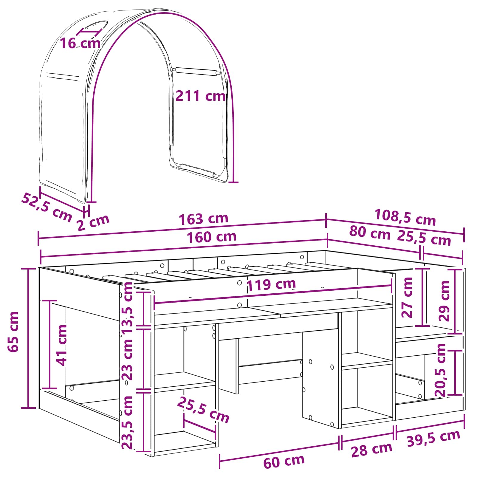 Krevet s Tunnels 4 pcs Bijela i crvena Konstruirano drvo