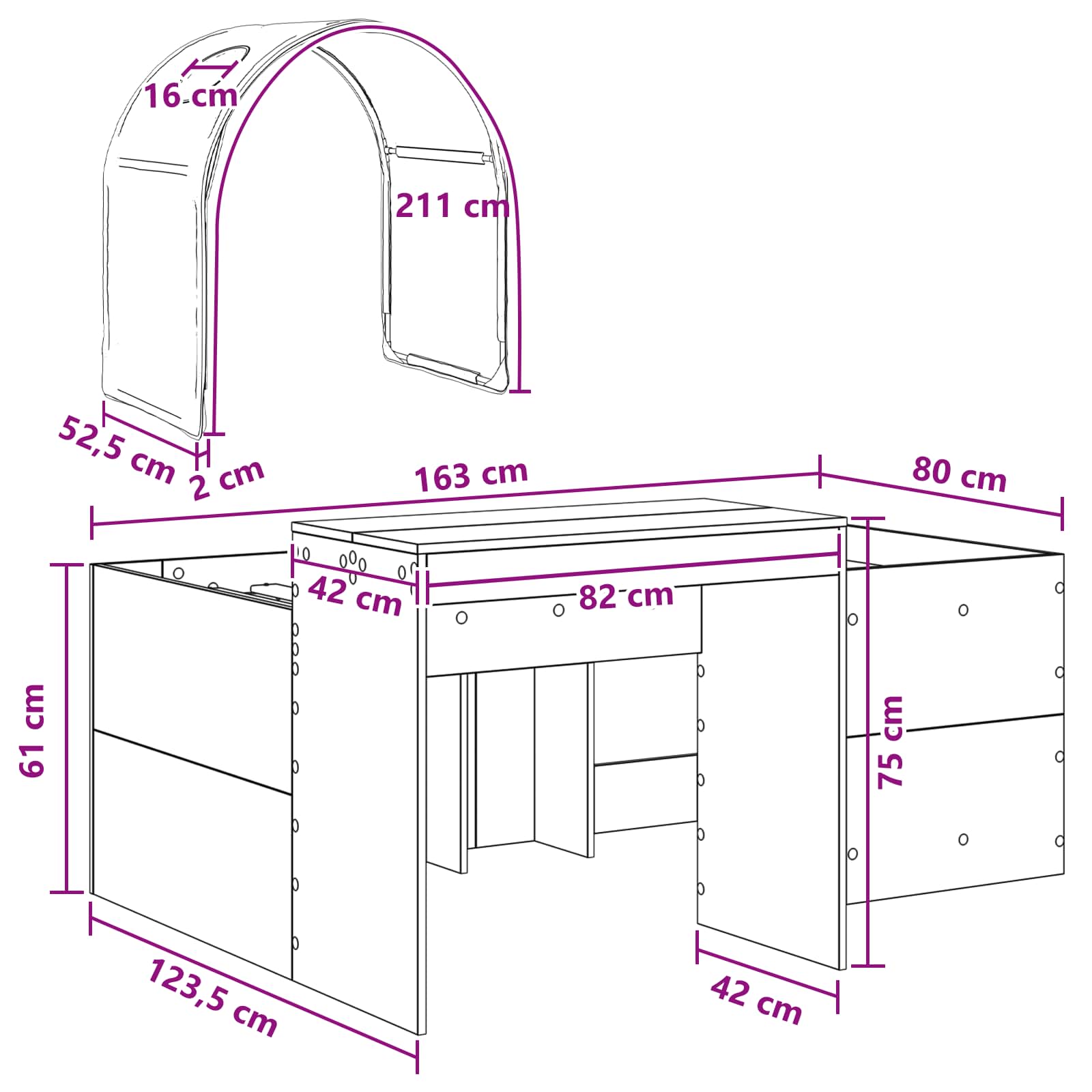 Krevet s Tunnels 4 pcs Artisian hrast i crvena