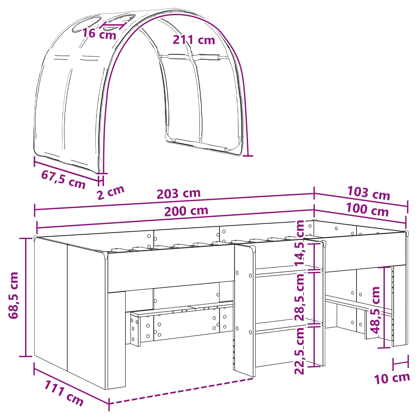 Krevet s Tunnels 4 pcs Bijela i plava Konstruirano drvo