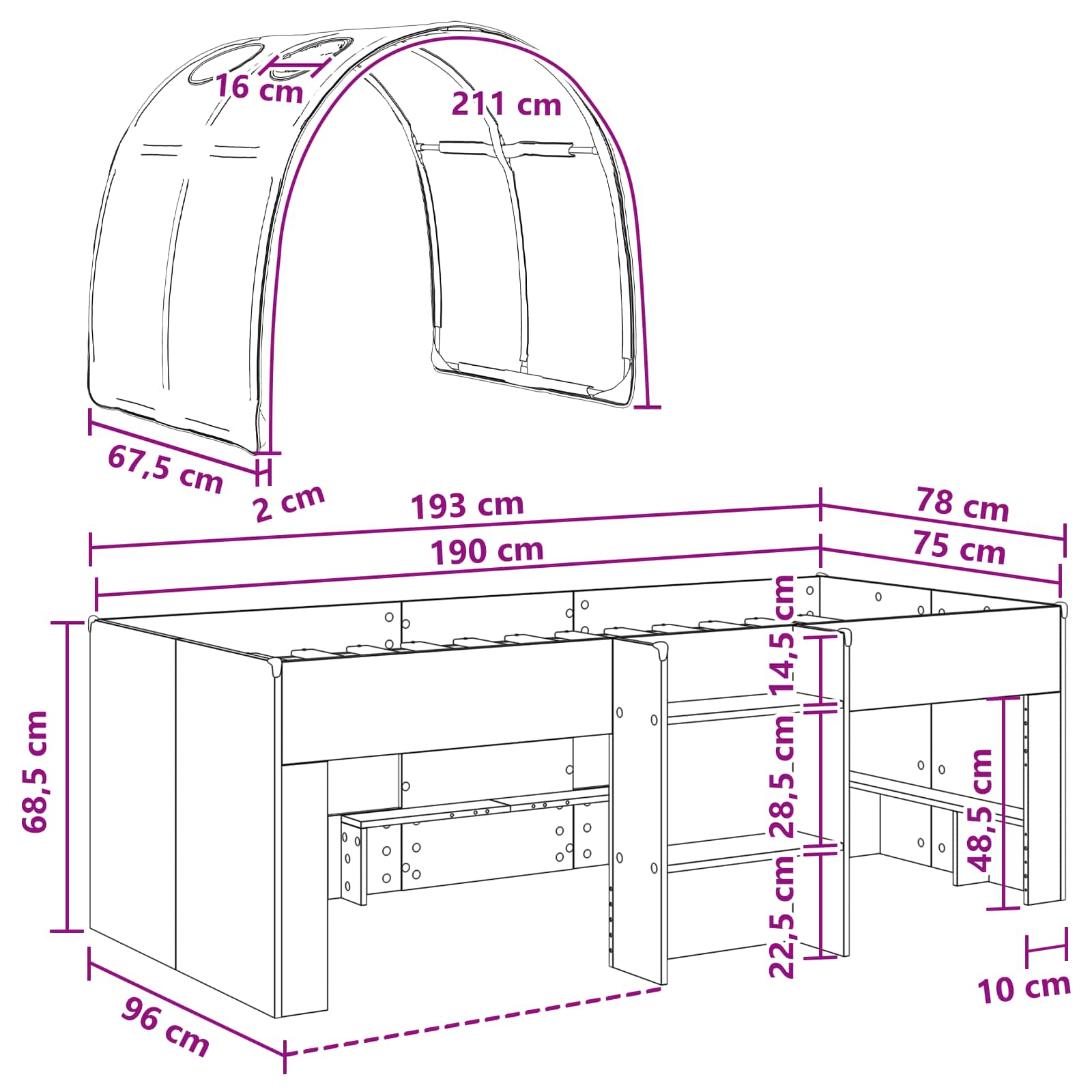 Krevet s Tunnels 4 pcs Bijela i crvena Konstruirano drvo