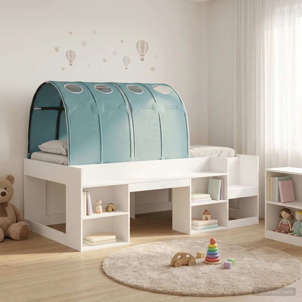 Krevet s tunelom 3 pcs Bijela i svjetloplava Konstruirano drvo