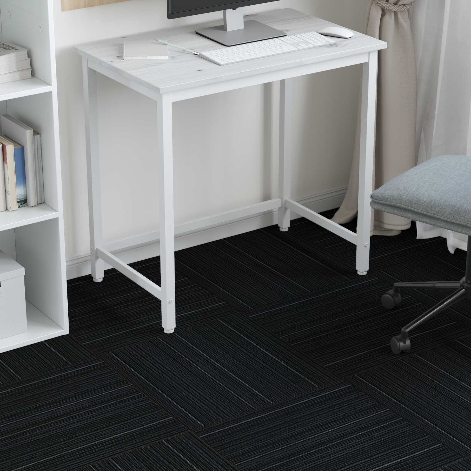 Tepih pločica Prugasta Tamnosiva 50 x 50 cm 36 pcs PP i bitumen