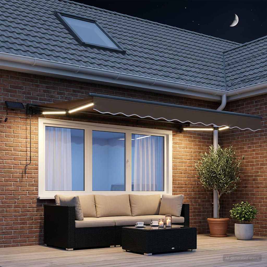 Ručni okvir tende s LED-ima Sivosmeđa 2,5 x 2 m