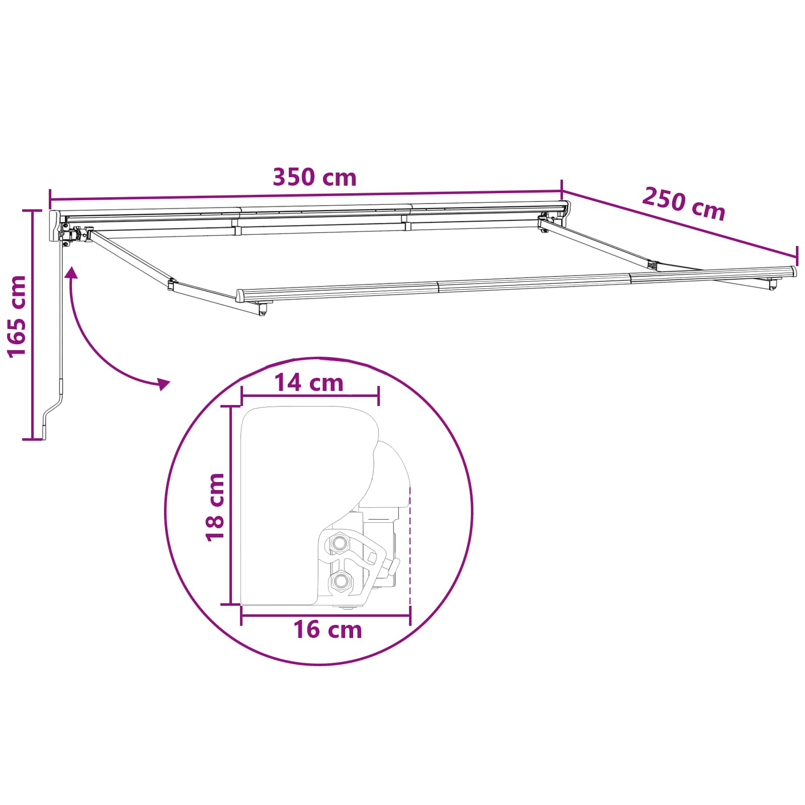 Povlačivi tende Svijetlo siva i bijela. 3,5 x 2,5 m