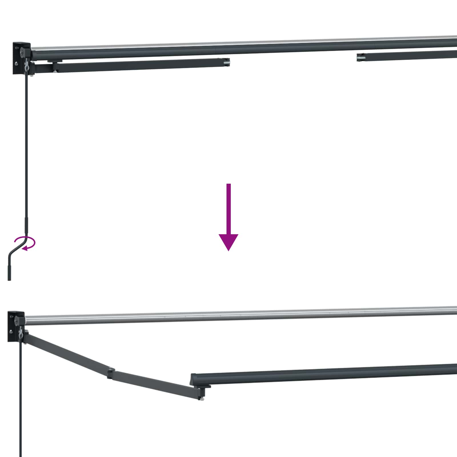 Ručna zlačivna tenda s LED diodama Svijetlo siva i bijela.