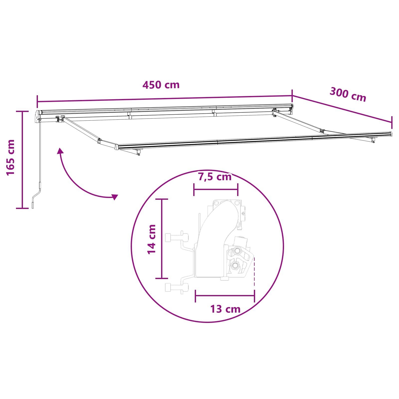 Povlačivi tende Pijesak 4,5 × 3 m Poliester i aluminij