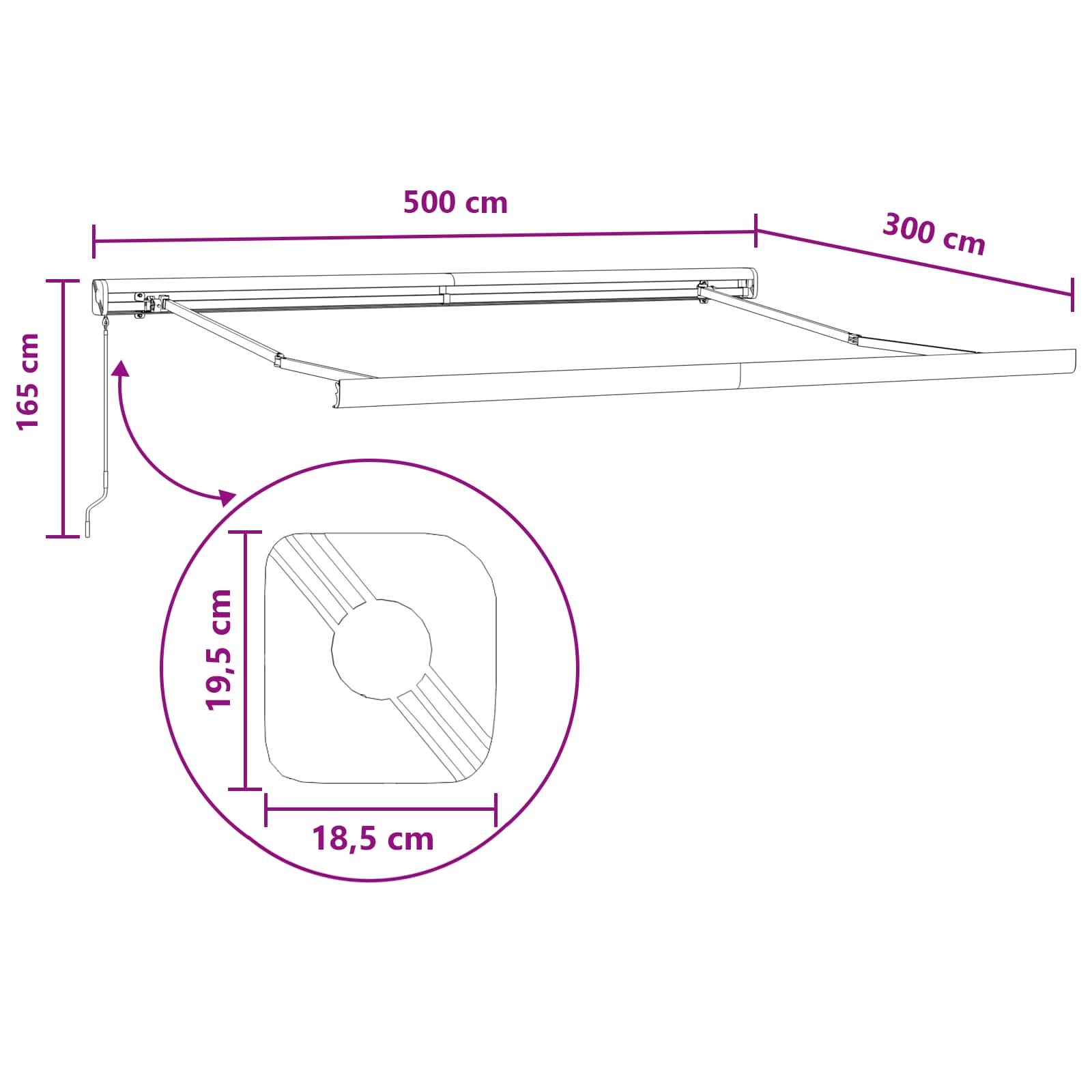 Povlačivi tende Sivosmeđa 500 × 300 cm Platno i Aluminij
