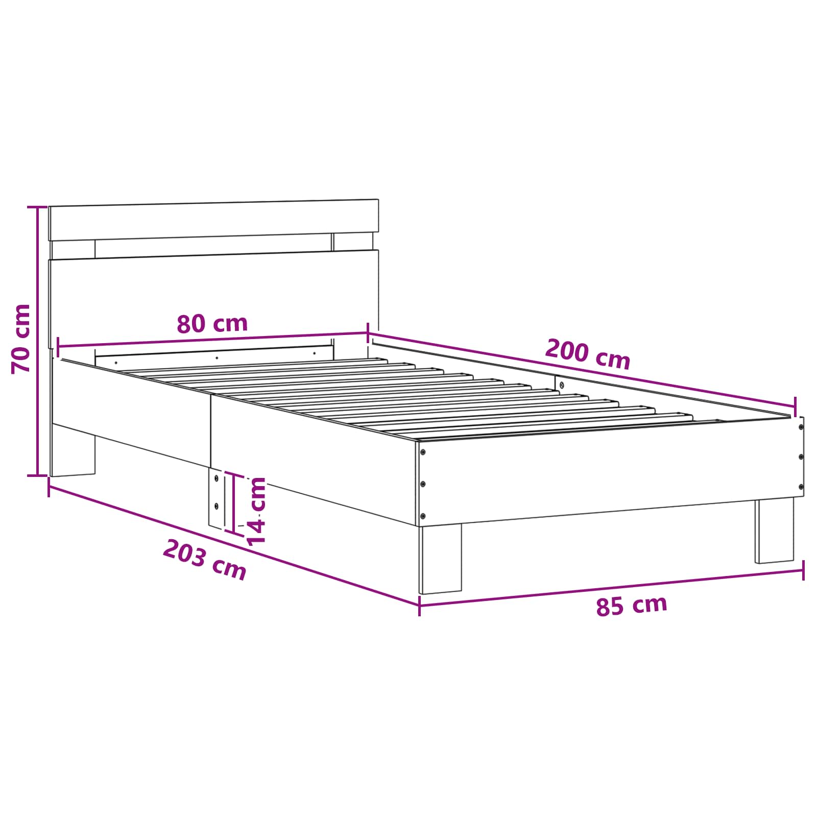 Krevetna konstrukcija s LED svjetlom Dimljeni hrast 80 x 200 cm