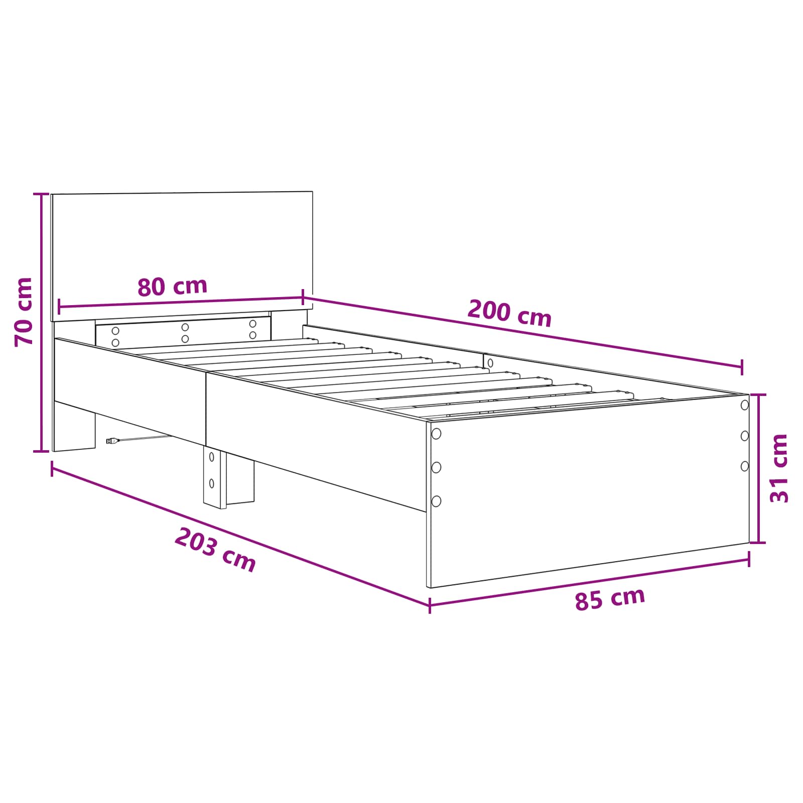 Krevetna konstrukcija s LED svjetlom Crni hrast 80 x 200 cm