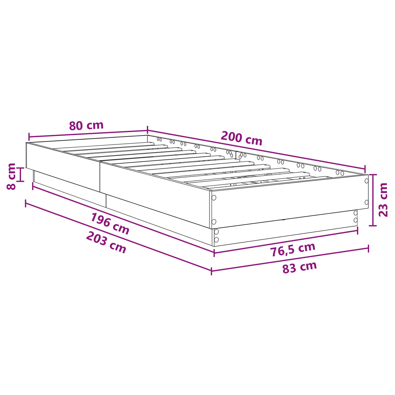 Krevetna konstrukcija s LED svjetlom Hrast artisan 80 x 200 cm
