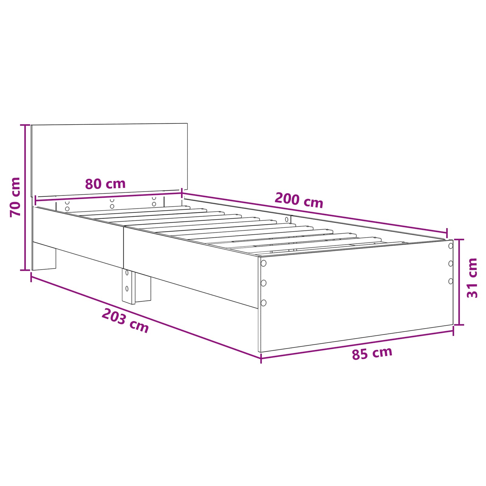 Okvir kreveta s uzglavljem Staro drvo 80 x 200 cm