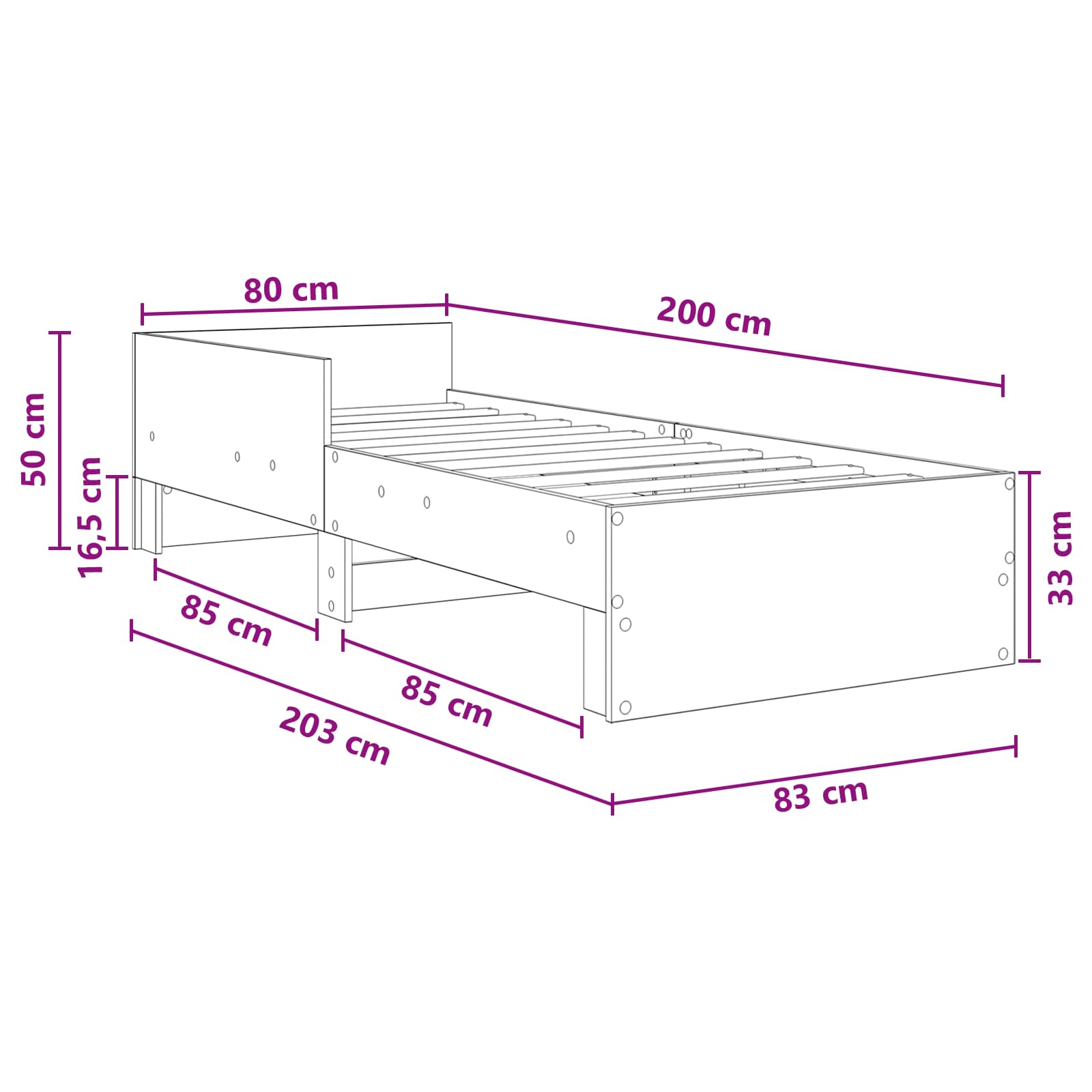 Okvir kreveta s uzglavljem Siva Sonoma 80 x 200 cm