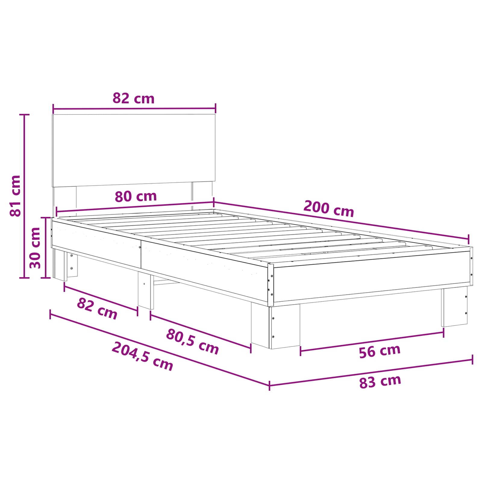 Okvir kreveta s uzglavljem Staro drvo 80 x 200 cm