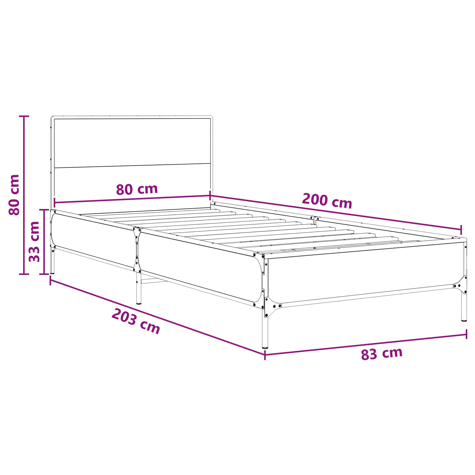 Okvir kreveta s uzglavljem Staro drvo 80 x 200 cm