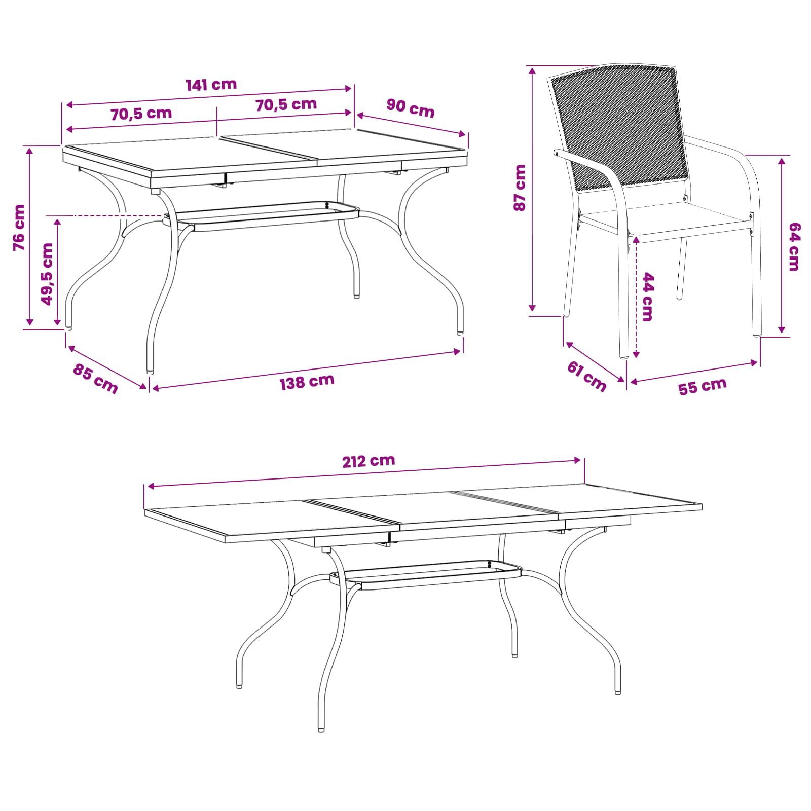 Vrtni set za objed 9 pcs Antracit 212 x 90 x 76 cm