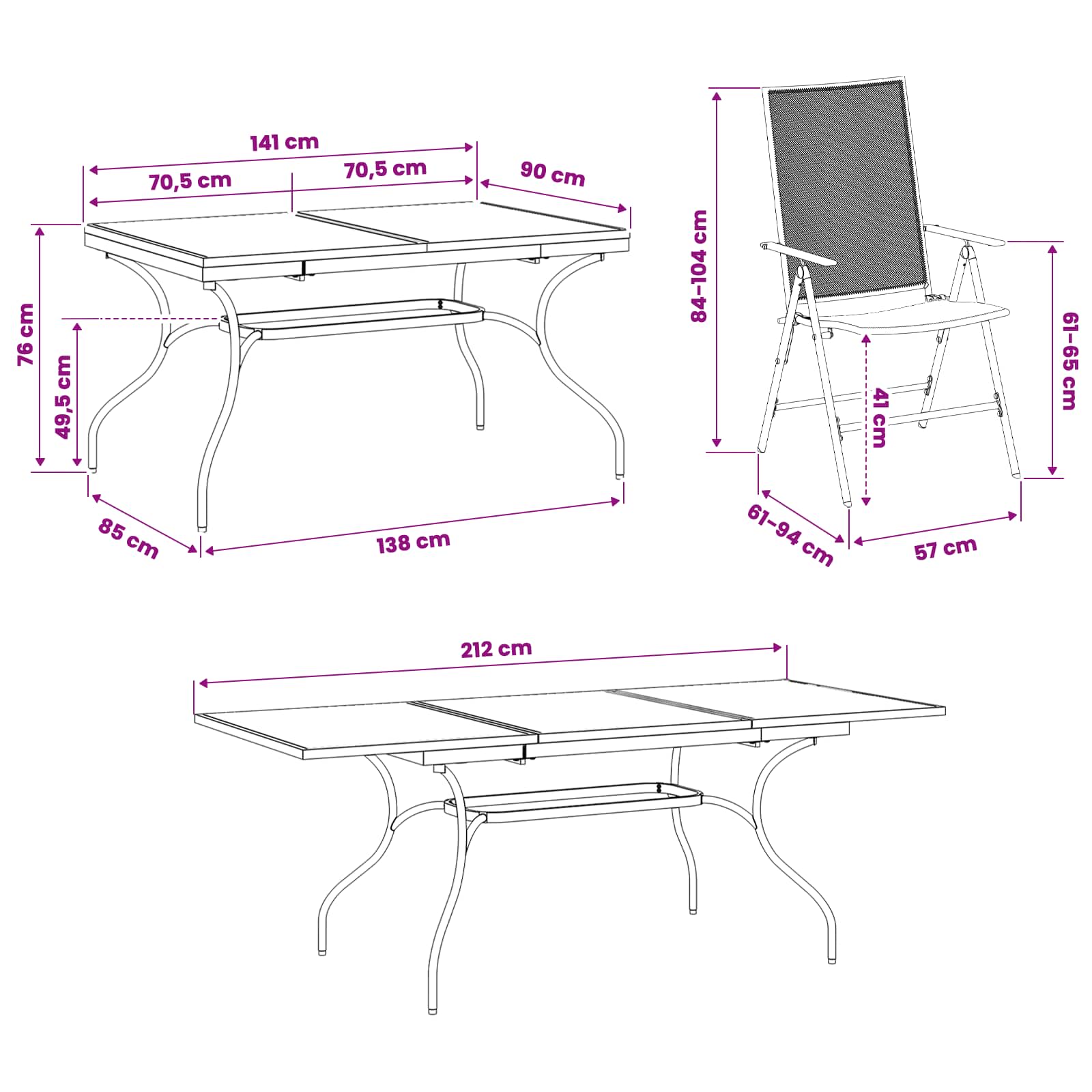 Vrtni set za objed 9 pcs Antracit 212 x 90 x 76 cm