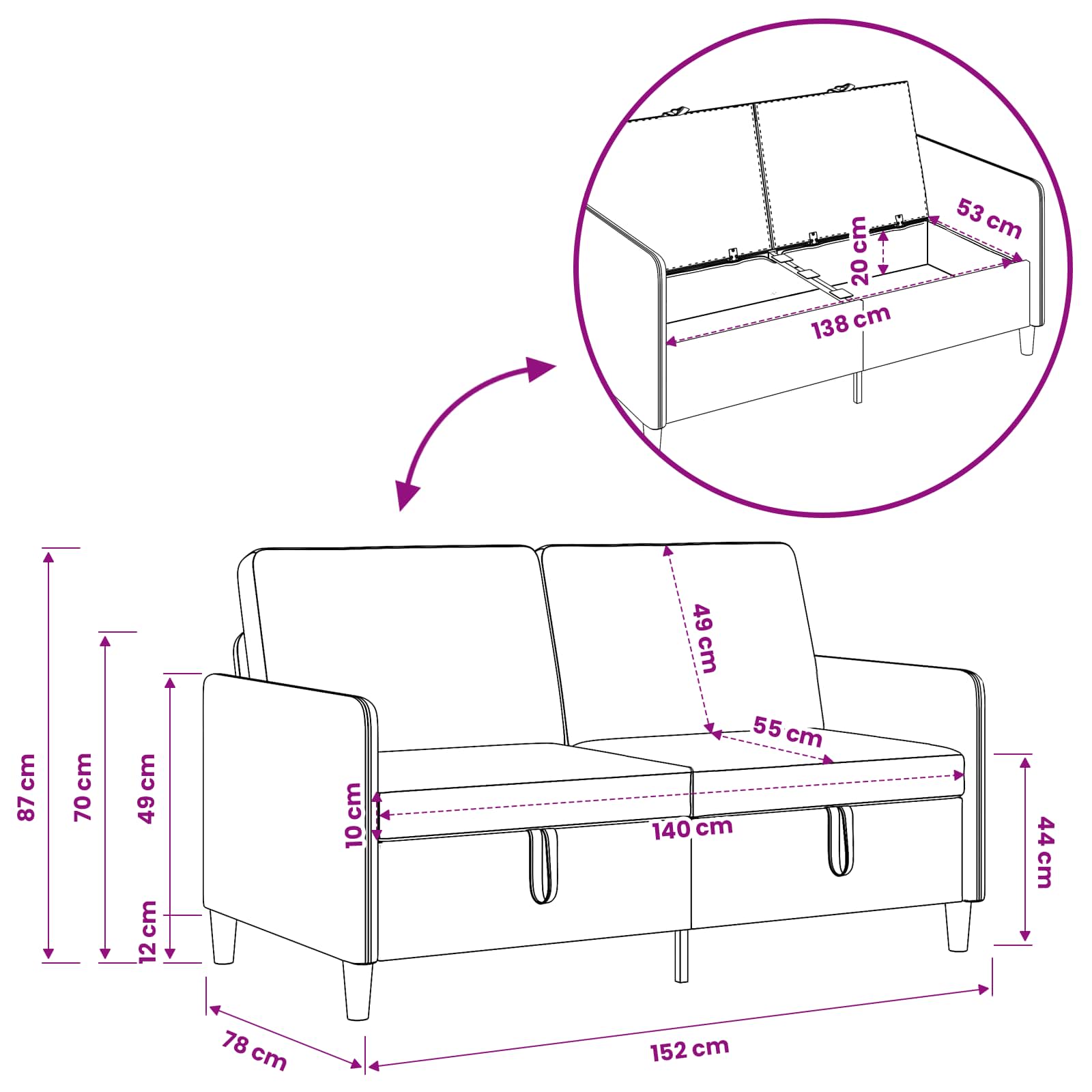 Set sofe s pohranom 2 pcs Tamno žuta Poliester