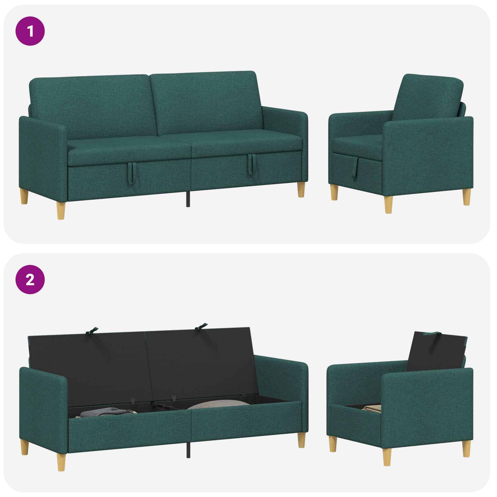 Set sofe s pohranom 2 pcs Tamnozelena Poliester