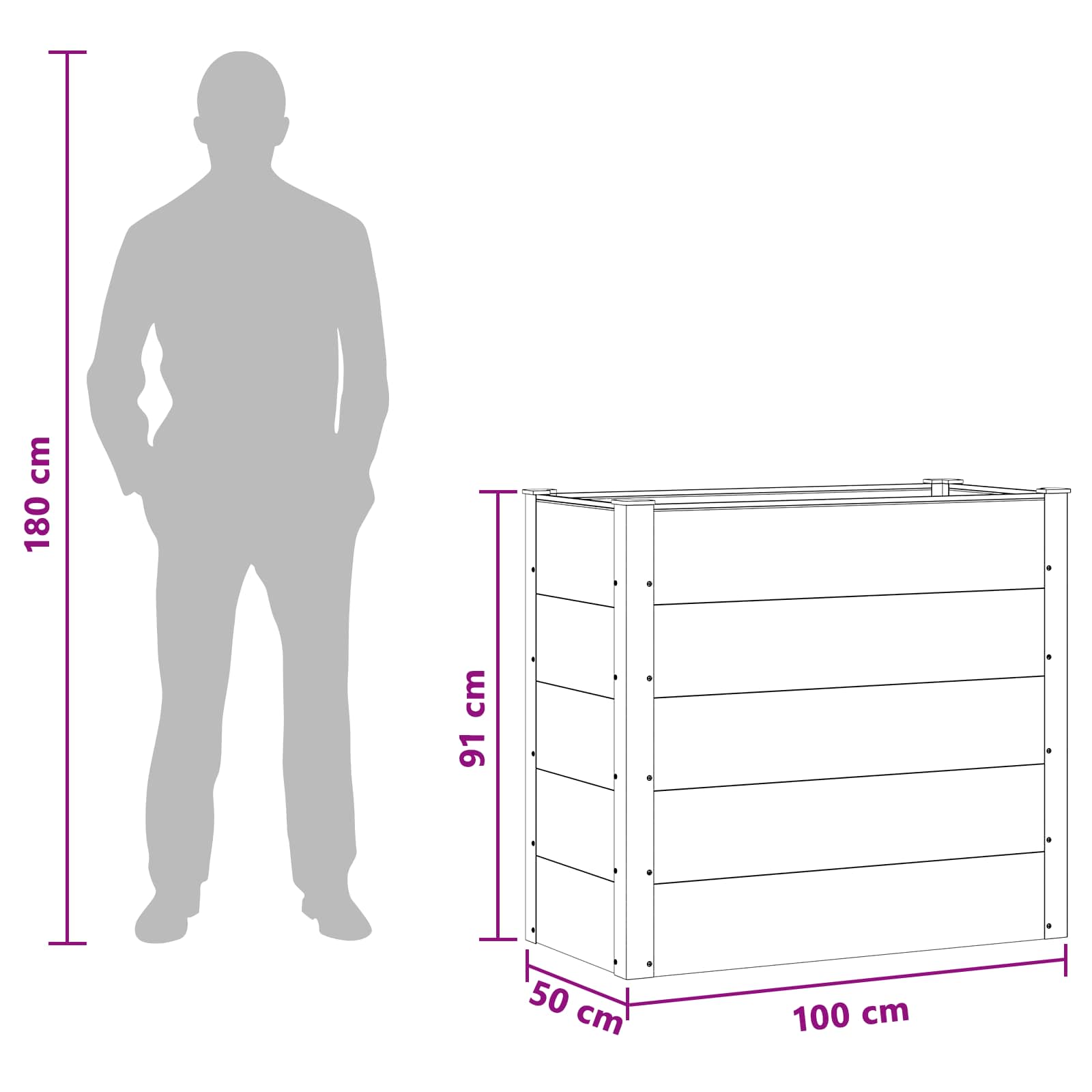 Povišena vrtna gredica Crna 100 x 50 x 91 cm