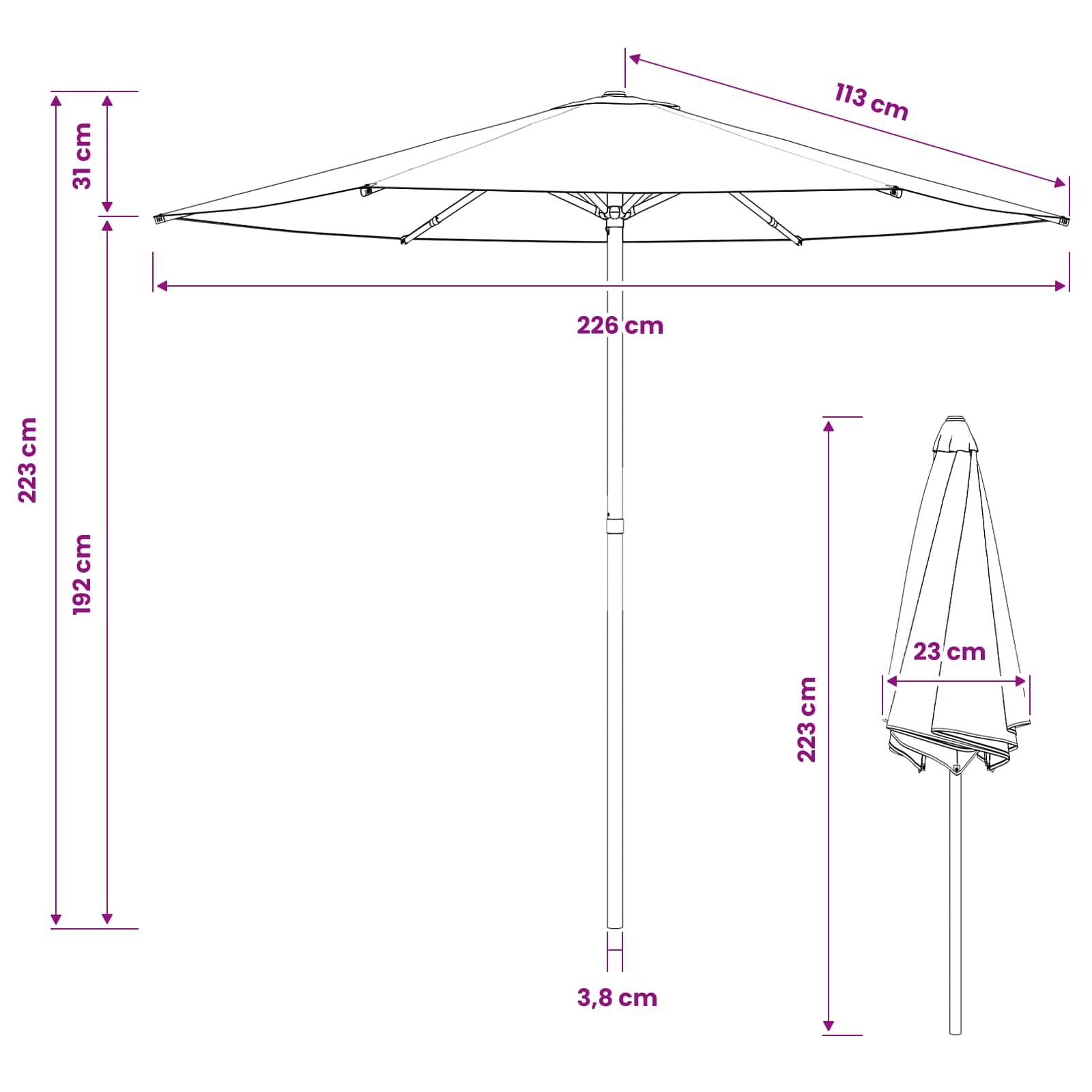 Vrtni suncobran 230 x 230 cm Poliester Pravokutni Crna i bijela