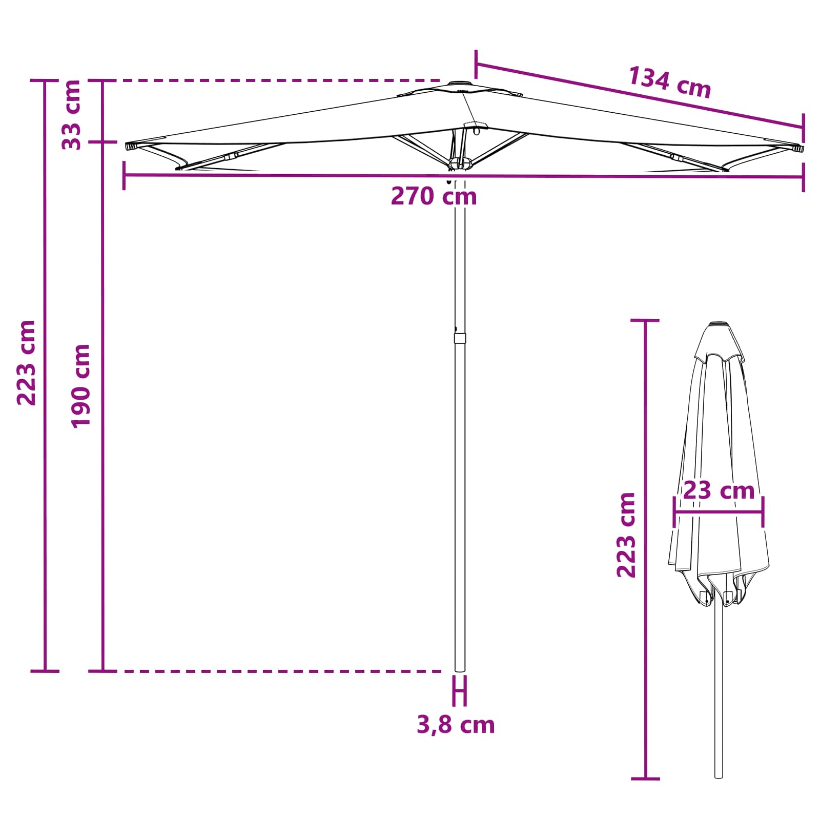 Vrtni suncobran 270 x 270 cm Poliester Pravokutni Crna i bijela
