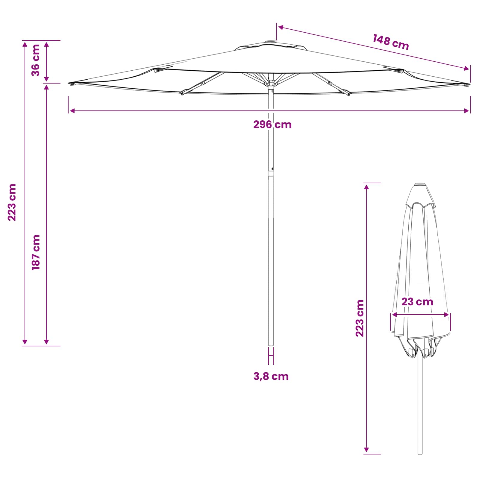 Vrtni suncobran 300 x 300 cm Poliester Pravokutni Antracit