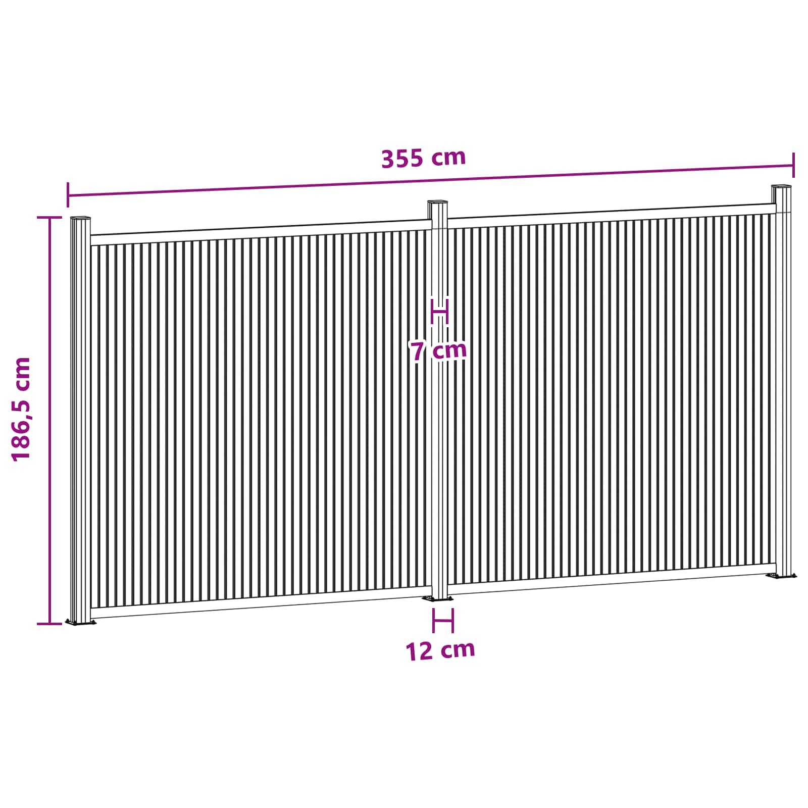 Panel ograde 2 pcs WPC i aluminij Crna