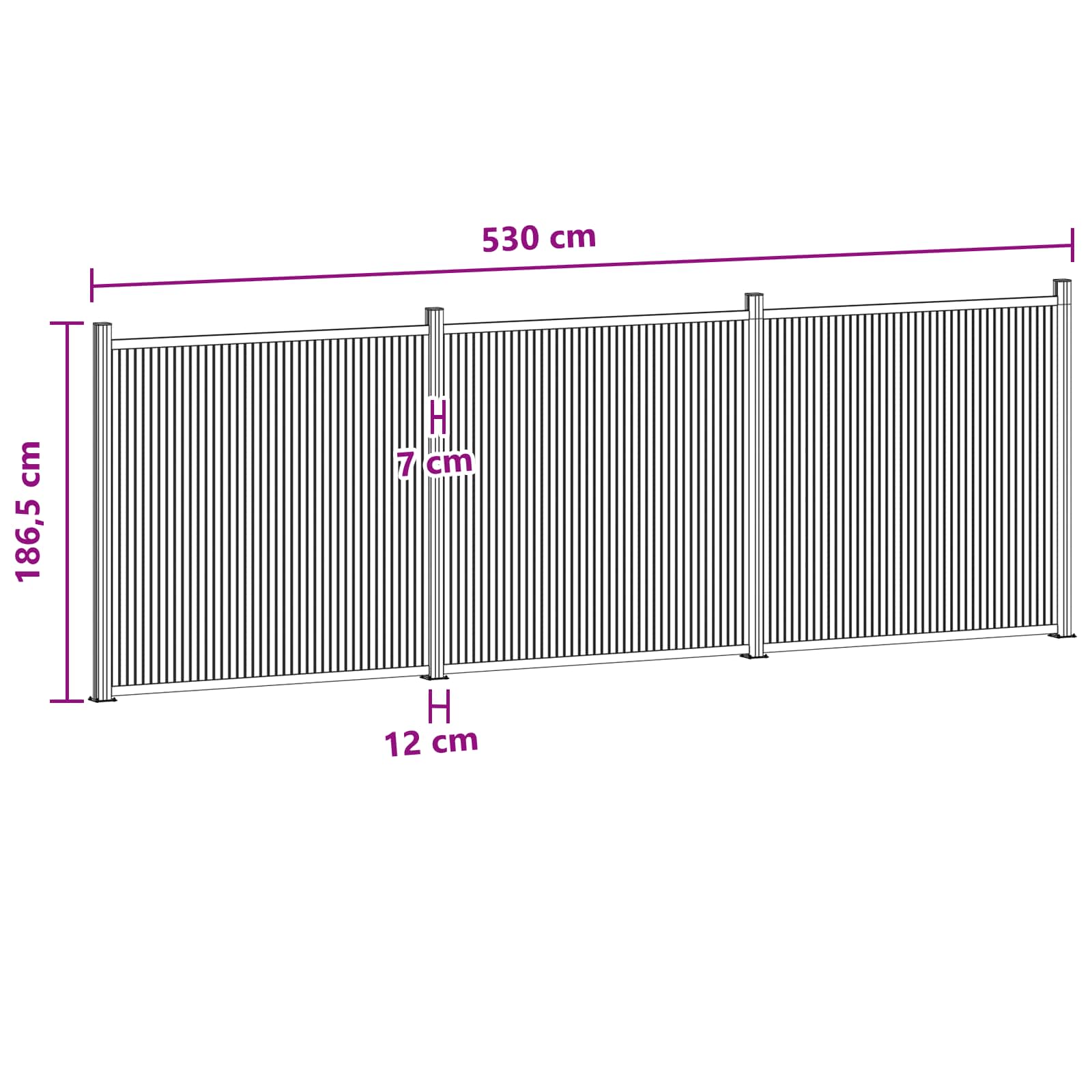 Panel ograde 3 pcs WPC i aluminij Crna