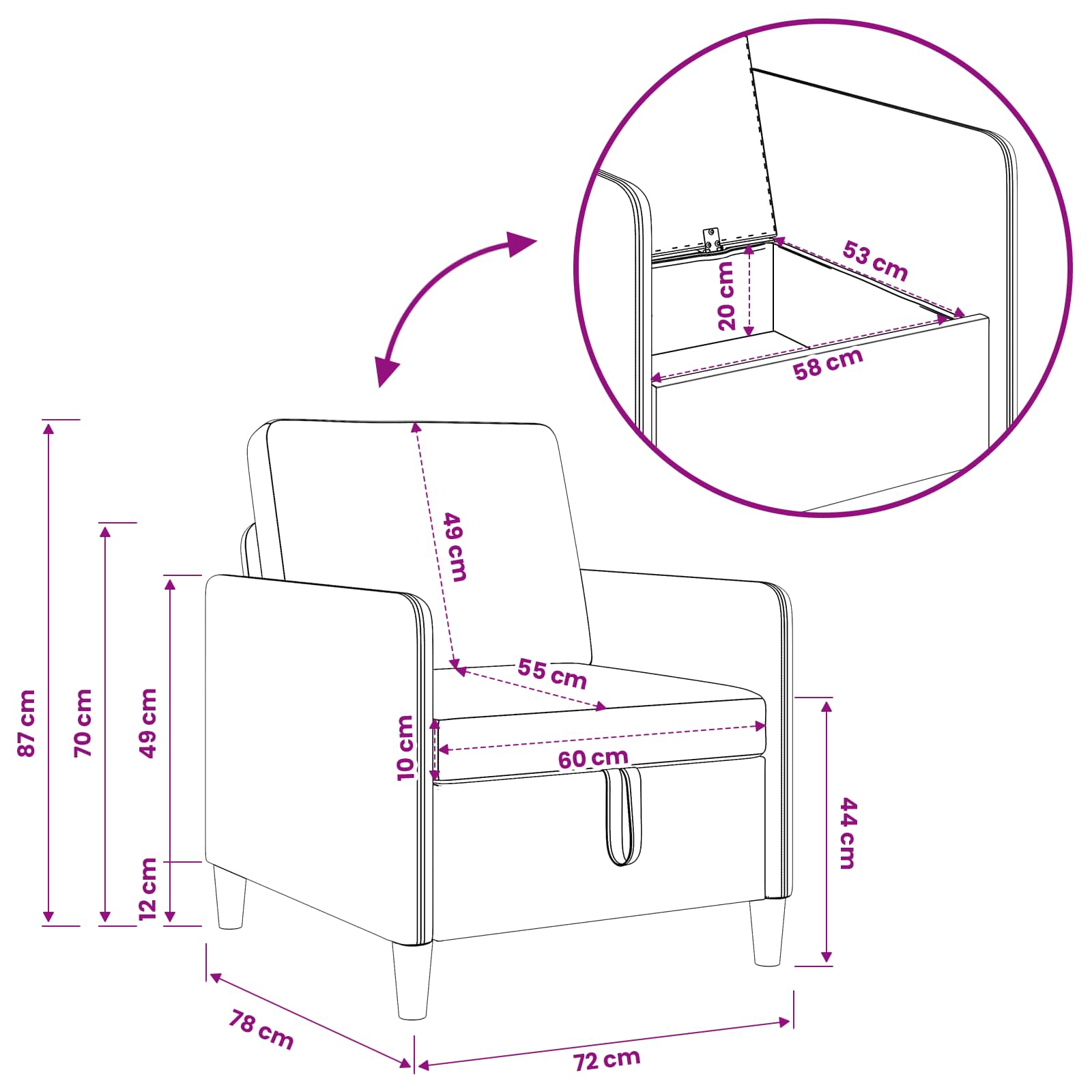 Sofa s pohranom Policijska plava 72 x 78 x 87 cm Poliester