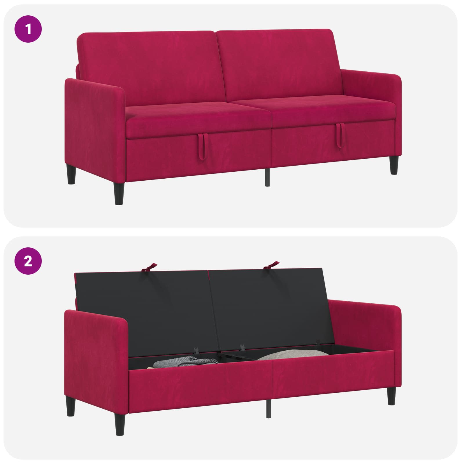 Sofa s pohranom Vinska crvena 192 x 78 x 87 cm Poliester