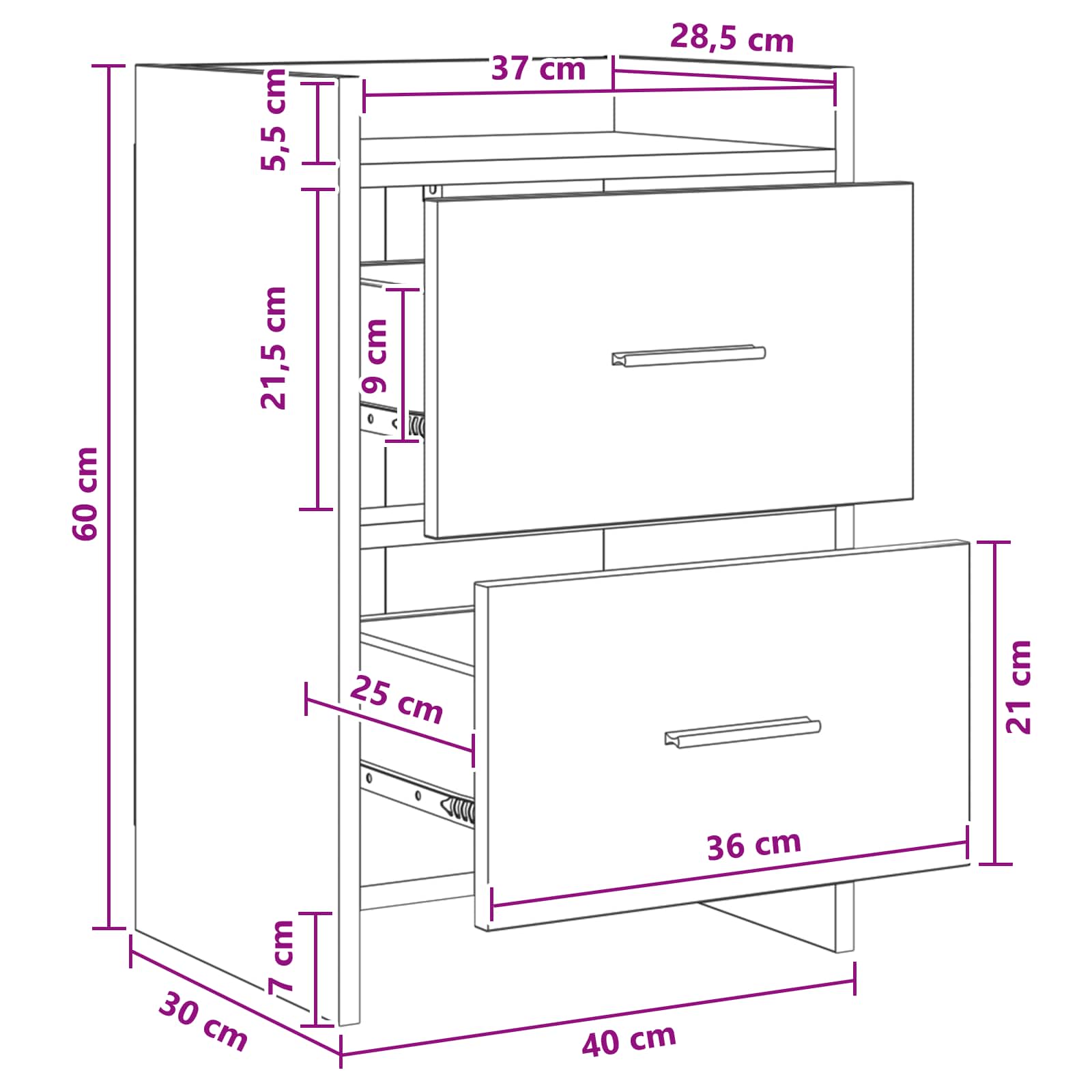 Noćni ormarići 2 pcs Bijela 40 x 30 x 60 cm Konstruirano drvo